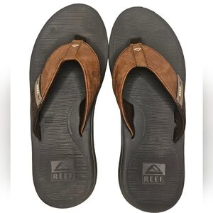 [Reef] SANTA ANA Vegan Leather Grey & Tan Slip-On Contoured Sandals Men Size 12